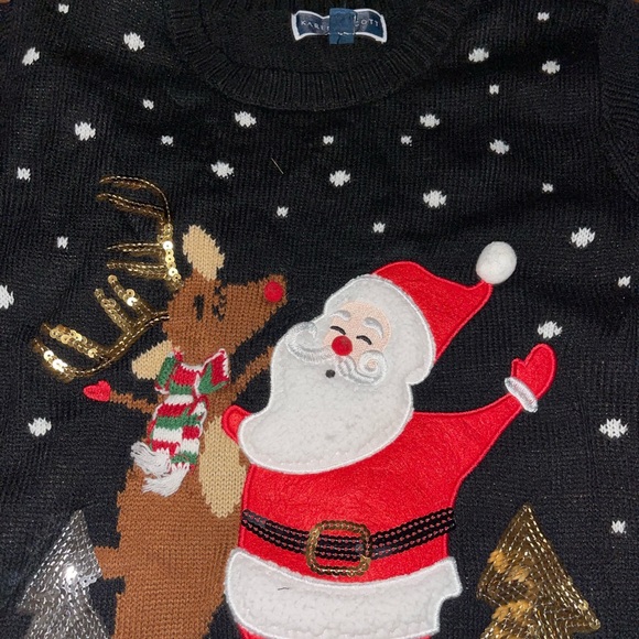 Ugly Christmas Santa and Reindeer Sequined Sweater: Karen Scott: Medium - Picture 2 of 3